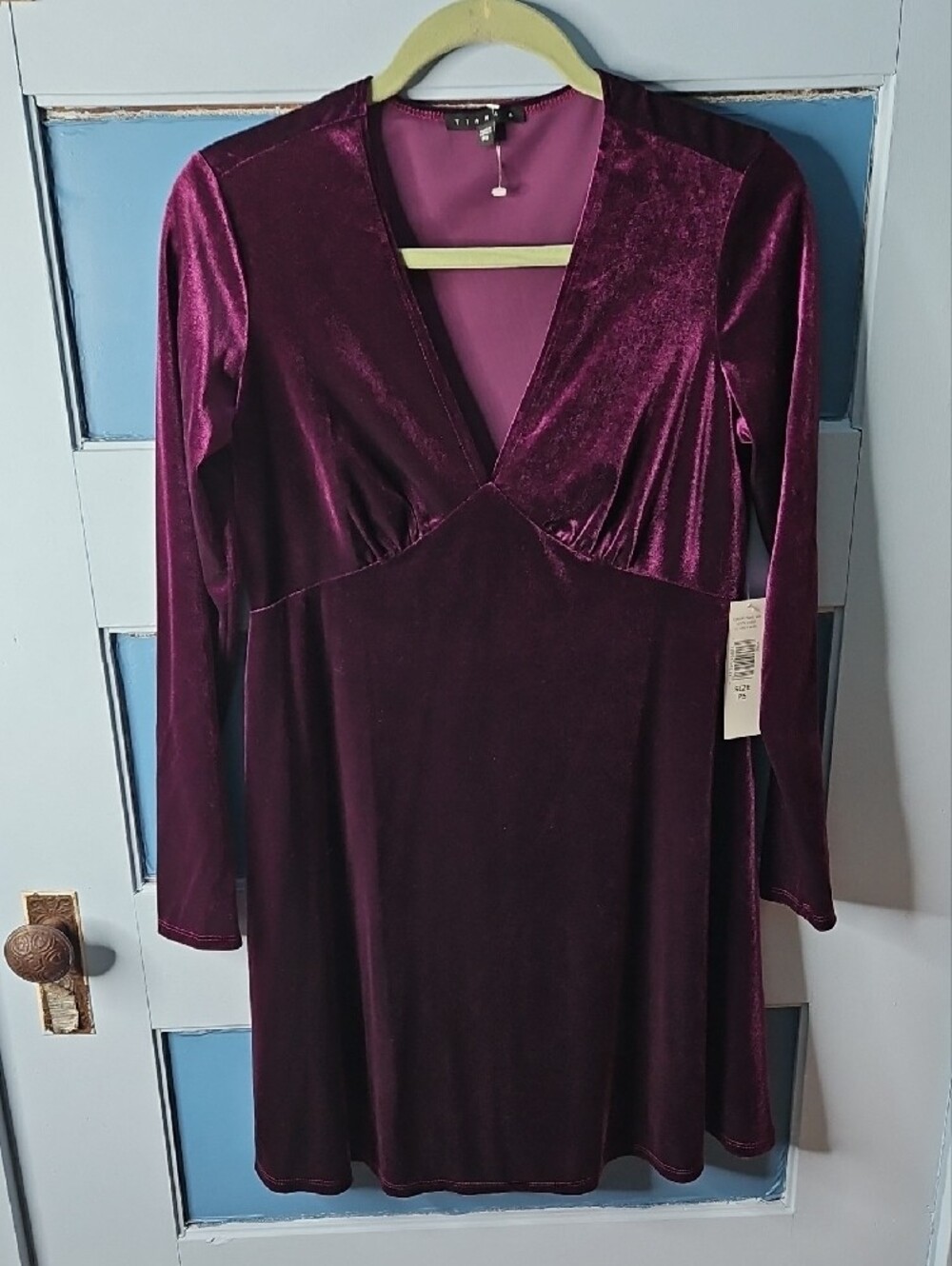 Tiana B Velvet Long-Sleeve V-Neck Dress in Deep Plum Petite Small - Picture 2 of 10